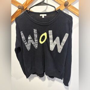 Lisa Todd Black Sweater with Bold 'WOW' Design